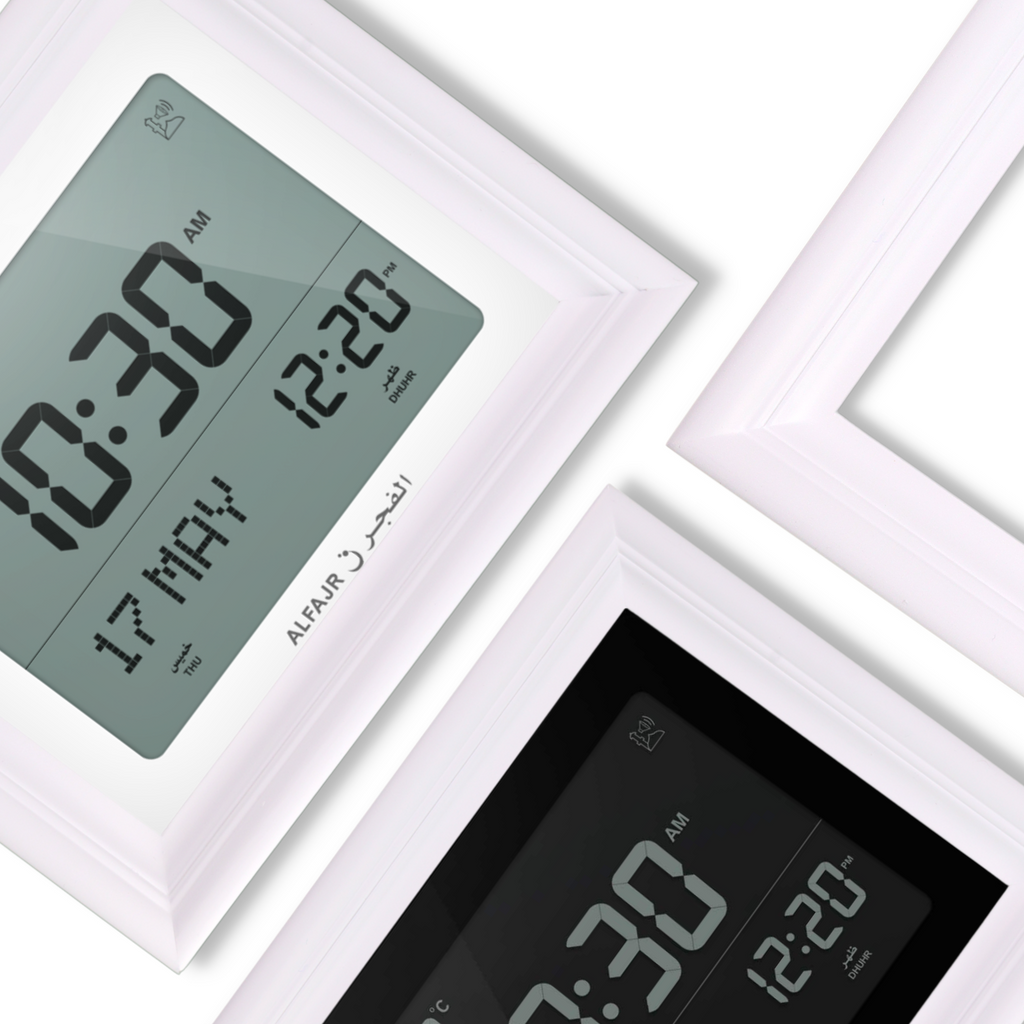 Alfajr CF-19 Azan Clock (White) with Detachable Solid Wood Frame (White)