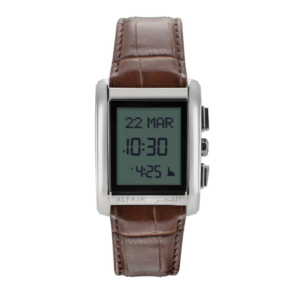 Alfajr WS-06L Stainless Steel and Genuine Leather Azan Prayer Watch - Brown