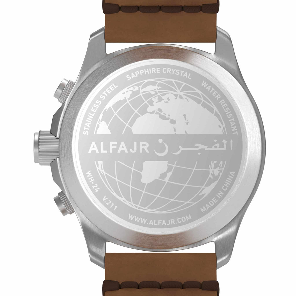Alfajr WH-24 Dynamic 360 Leather Azan Wrist Watch - Silver Dial
