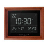 Alfajr CF-19 Azan Clock (Black) with Detachable Solid Wood Frame (Reddish Brown)