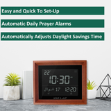 Alfajr CF-19 Azan Clock (Black) with Detachable Solid Wood Frame (Reddish Brown)