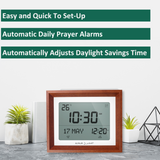 Alfajr CF-19 Azan Clock (White) with Detachable Solid Wood Frame (Reddish Brown)