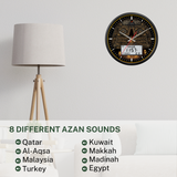 AzanClk Large Round Wall Automatic Athan Kaaba Muslim Prayer Clock for USA and Canada (Jet Black)