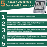 AzanClk Square Wall and Table Automatic Islamic Azan Athan Prayer Clock for USA and Canada with 8 Azan Sound and LCD Digital Display (Silver)