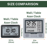 AzanClk Square Wall and Table Automatic Islamic Azan Athan Prayer Clock for USA and Canada with 8 Azan Sound and LCD Digital Display (Silver)