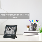 AzanClk Square Wall and Table Automatic Islamic Azan Athan Prayer Clock for USA and Canada with 8 Azan Sound and LCD Digital Display (Black)