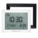 Alfajr CF-19 Azan Clock (White) with Detachable Solid Wood Frame (Black)