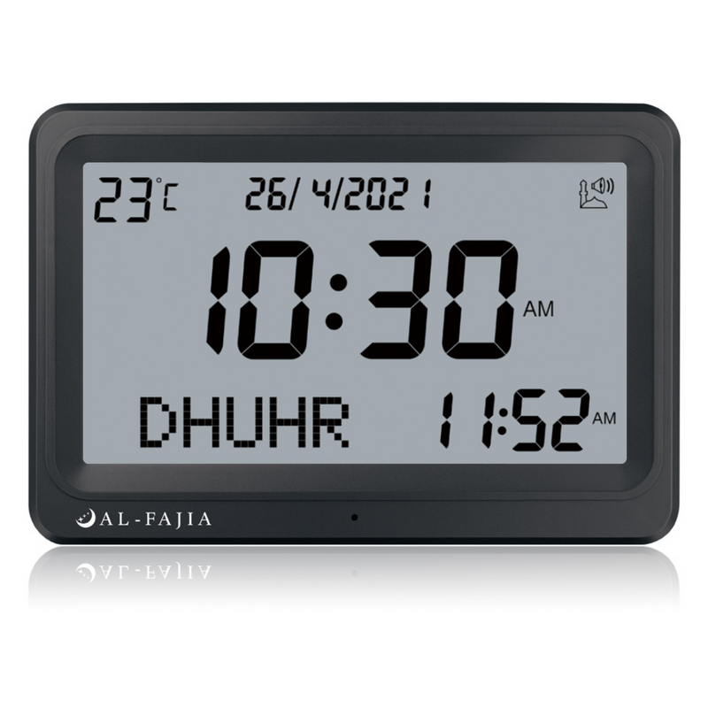 AL-FAJIA Automatic Worldwide Digital 8 Azan Sounds Wall and Desk Clock FAJ-113 (Jet Black)
