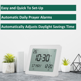 Alfajr CF-19 Azan Clock (White) with Detachable Solid Wood Frame (Dark Brown)